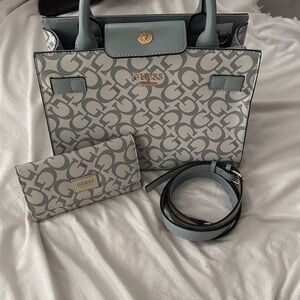 GUESS Light Gray Monogram Tote with Matching Wallet